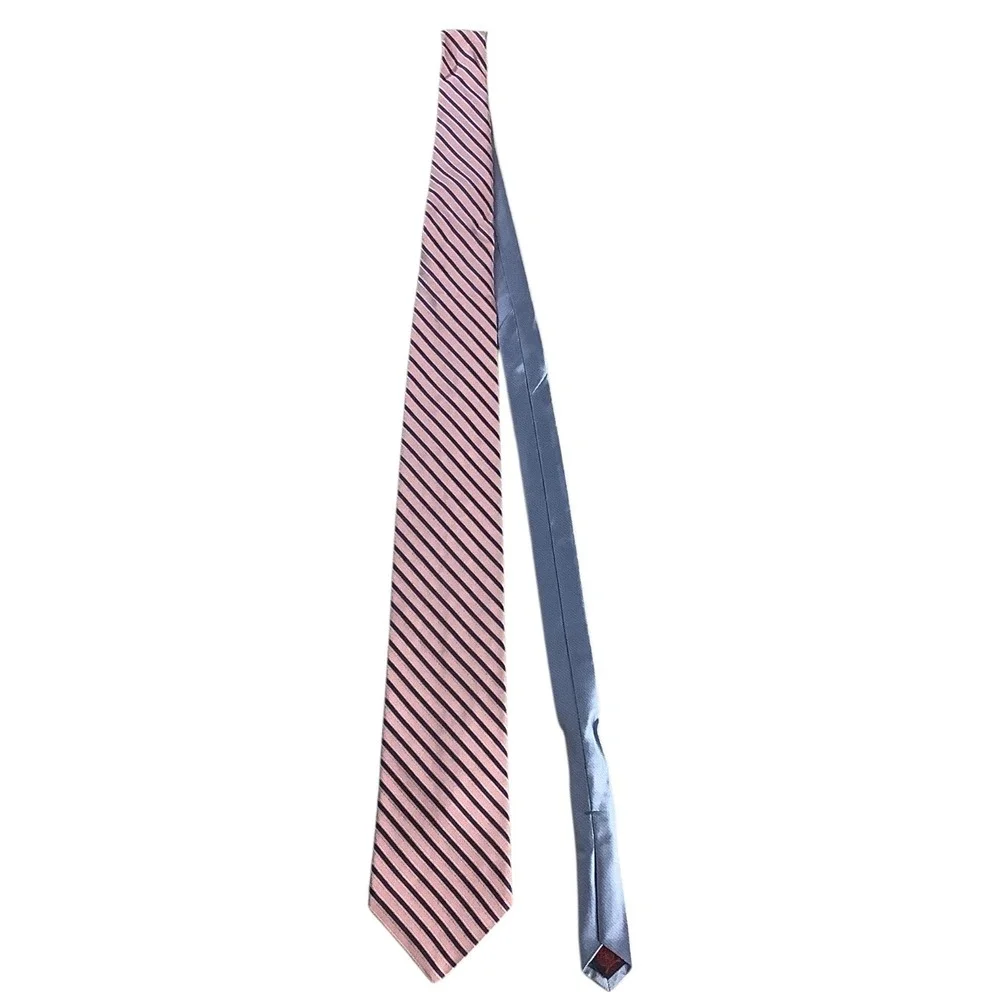Tommy Hilfiger Necktie Men Pink Blue Stripe 100%‎ Silk Imported USA Classic Tie